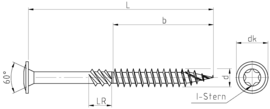 JD Plus Konstruktionsschraube für den Holzbau, I-Stern Tellerkopf/ Senkkopf