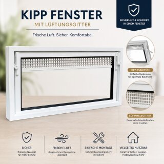 Heizraumfenster in weiß oder braun mit 4 mm Einfachglas und Dauerbelüftung