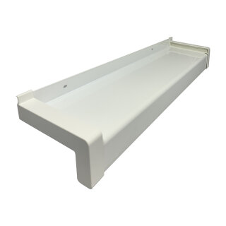 Aluminium Fensterbank weiß, Ausladung: 180 mm, Rasterlänge: 1000 mm Kunststoffgleitabschluss (Paar)